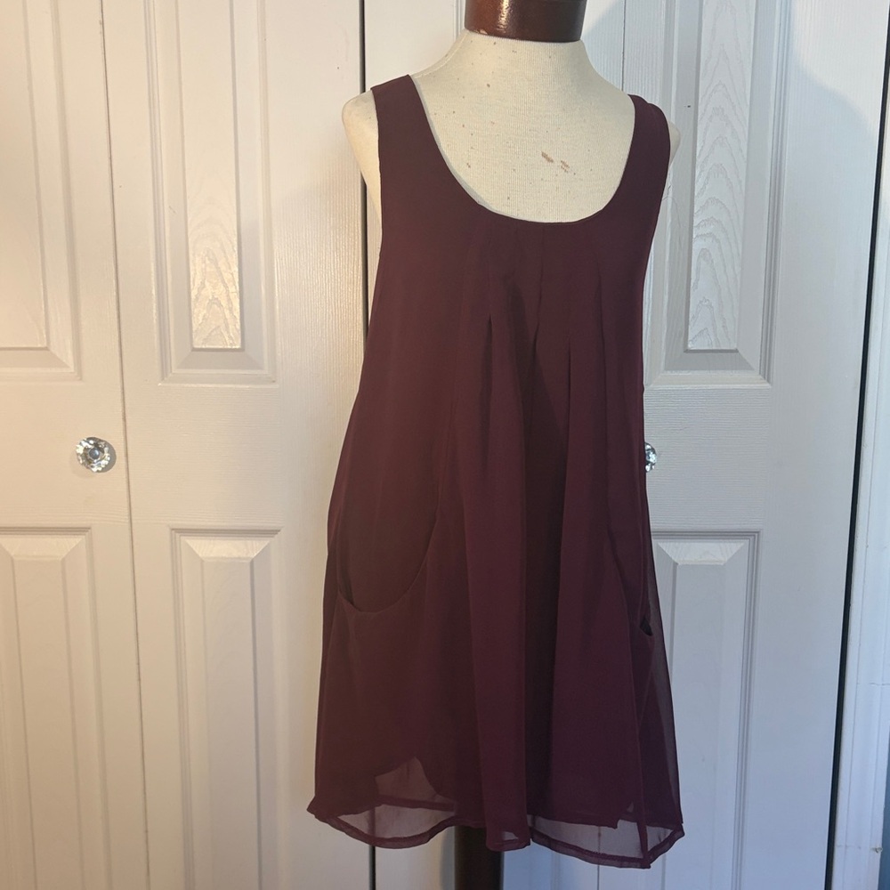Sparkle & Fade Sleeveless Chiffon Shift Dress XS burgundy